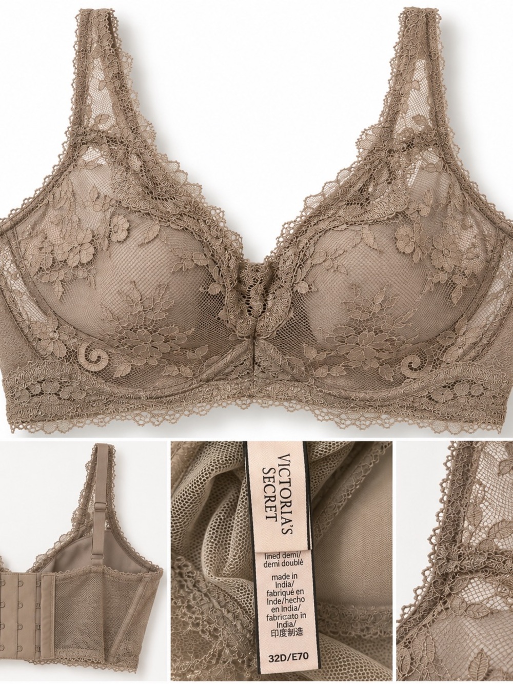 Victoria’s Secret 32D Taupe Lace Longline Bra